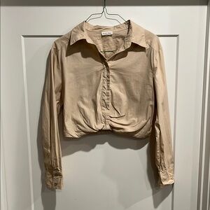 Beige Long Sleeve Crop Top